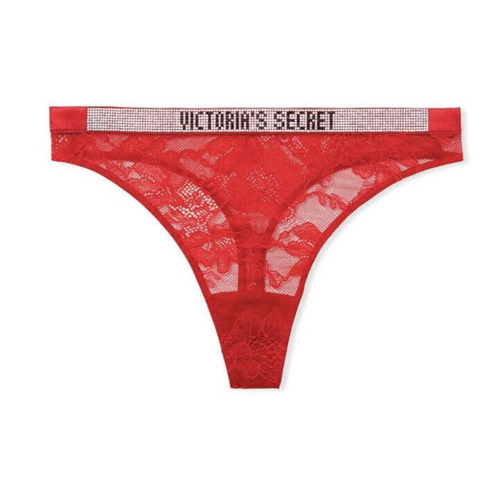 Victoria's Secret Very Sexy Shine Strap Lace Mid-rise‎ Thong Sz XL Lipstick Red
